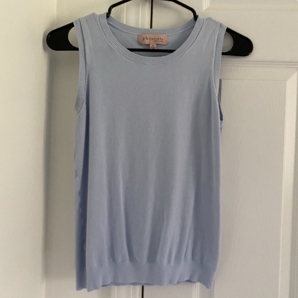 blue Philosophy sleeveless sweater, size small (S)